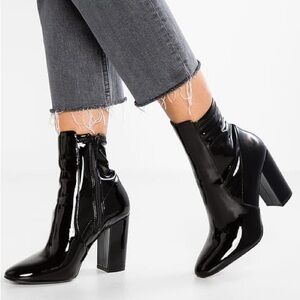 Aldo. Aurella Black Patent Block Heel Boots